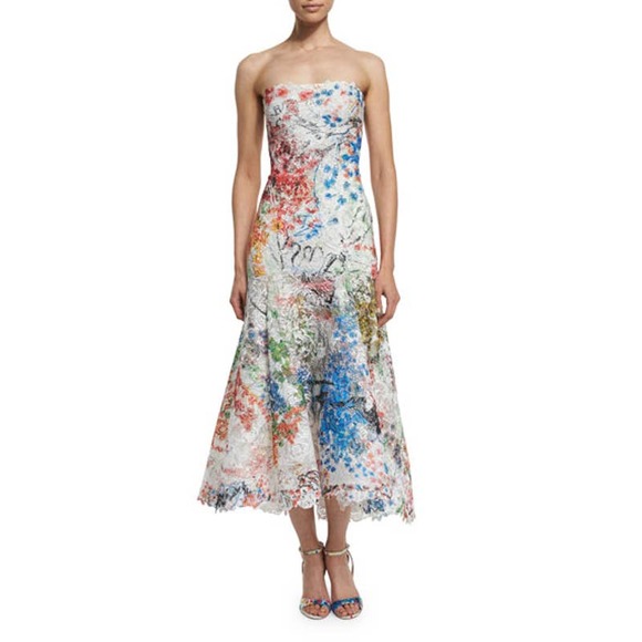 Monique Lhuillier Dresses & Skirts - Monique Lhuillier Scribble Print Lace Strapless Trumpet Dress